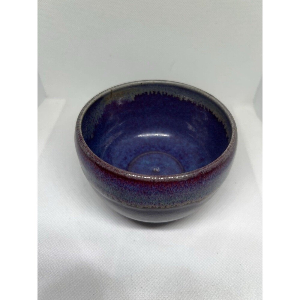 Handmade Studio Pottery Bowl Blue Purple Drip Glaze Stoneware Base